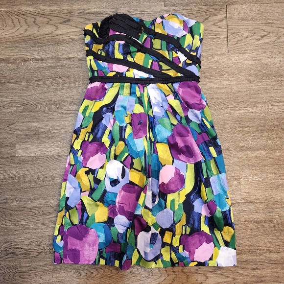 Suzi Chin For Maggy Boutique Dress  Colorful Bright Floral Strapless Mini - Picture 1 of 8